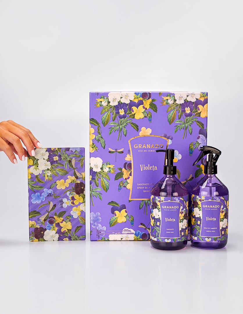Kit Spray de Ambiente & Sabonete Líquido + Porta-objetos Violeta